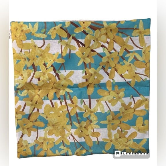 Evergreen Forsythia and Birdhouse Interchangeable Pillow Cover - Picture 2 of 2